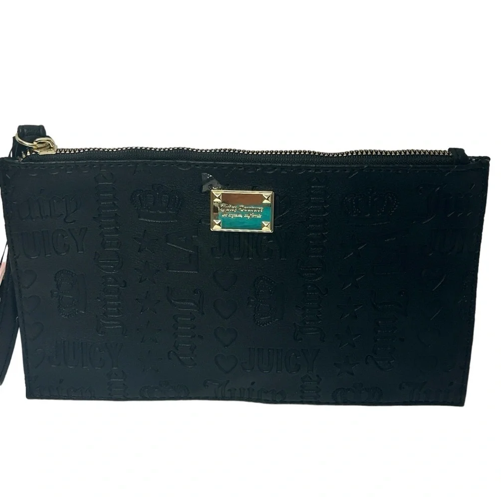 Juicy Couture Embossed Black Gold Logo Stud Daydreamer Wristlet Wallet - NWT